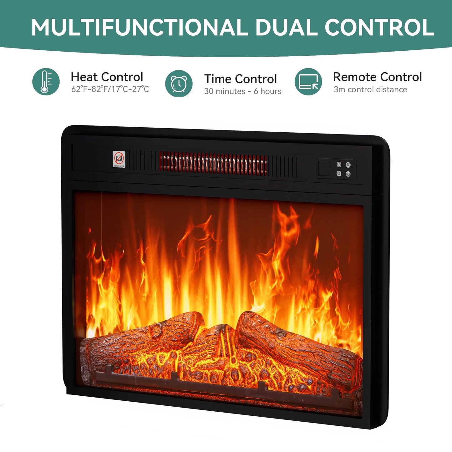 YITAHOME 23" Small Electric Fireplace Inserts, Fireplace Heaters for Indoor Use, Remote Control with Timer, Adjustable Temperature & Flame Brightness, 120V 1400W, Firewood