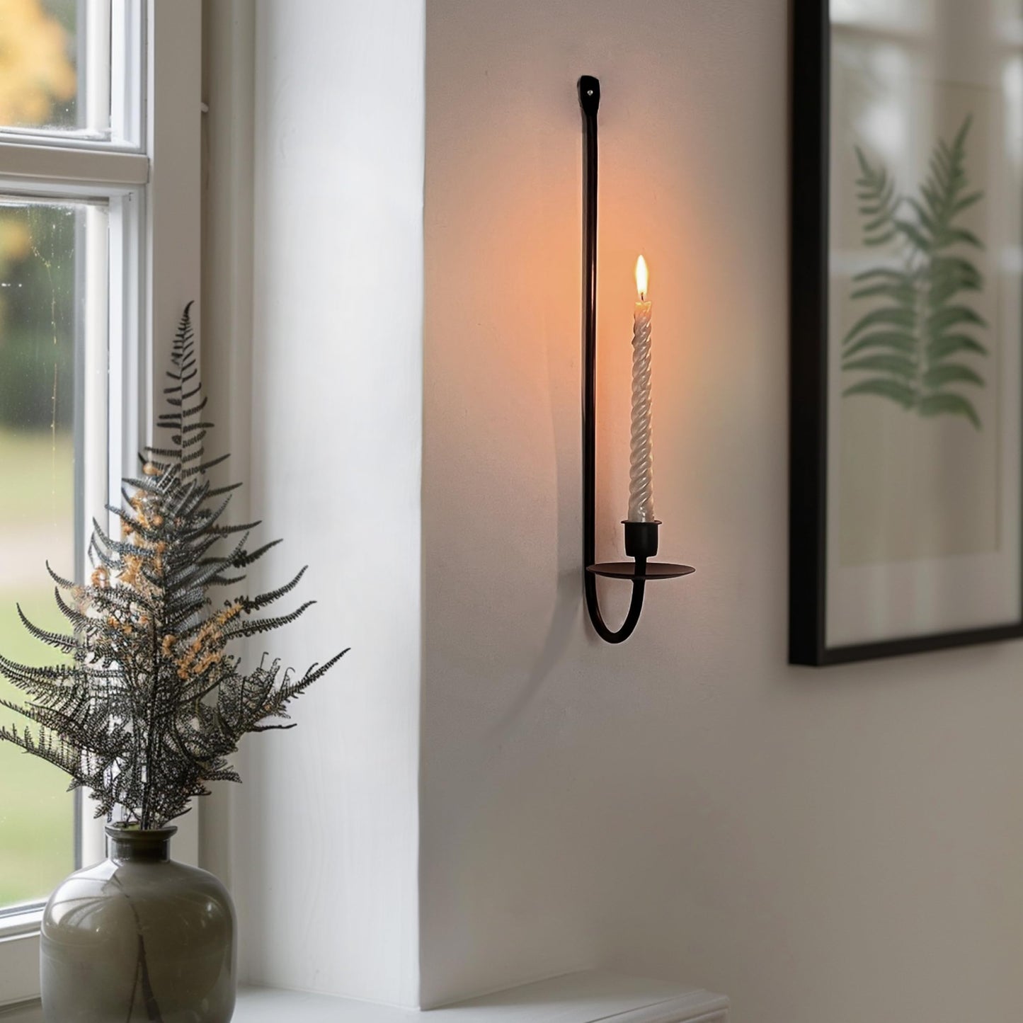 Remenna Metal Wall Candle Sconce Holder Set of 2 Wall Mount Candle Holders Modern Wall Candle Sconces Hanging for Living Room Farmhouse Fireplace Wedding 16.5"×5"×3" (Black)