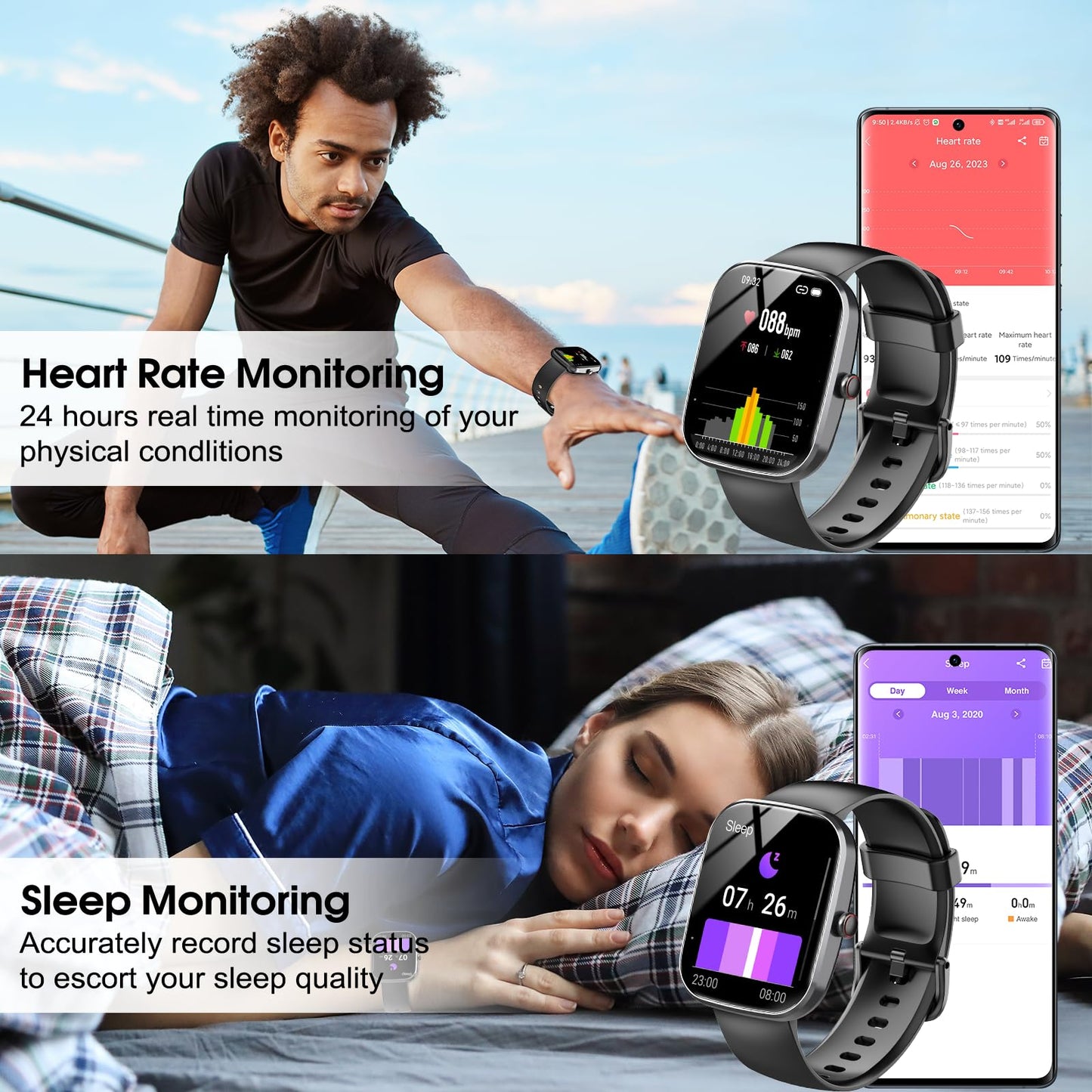 Csasan Smart Watch, 1.91" HD Screen Smartwatch for Men Women(Answer/Make Call), Fitness Watch with Heart Rate/Sleep Monitor/Steps Monitor, 110+ Sports Modes, IP68 Waterproof Activity Trackers, Black