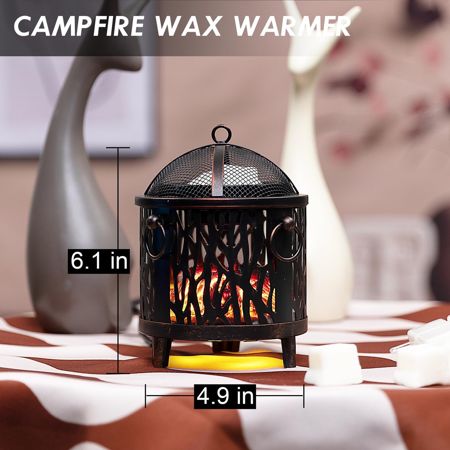 NAFANG Fireplace Wax Warmer,Full Metal Wax Melt Warmer for Scented Wax Melts,Electric Wax Warmer,Candle Wax Burner Fragrance Warmer for Home Office Gifts & Decor(Dustproof Glass)