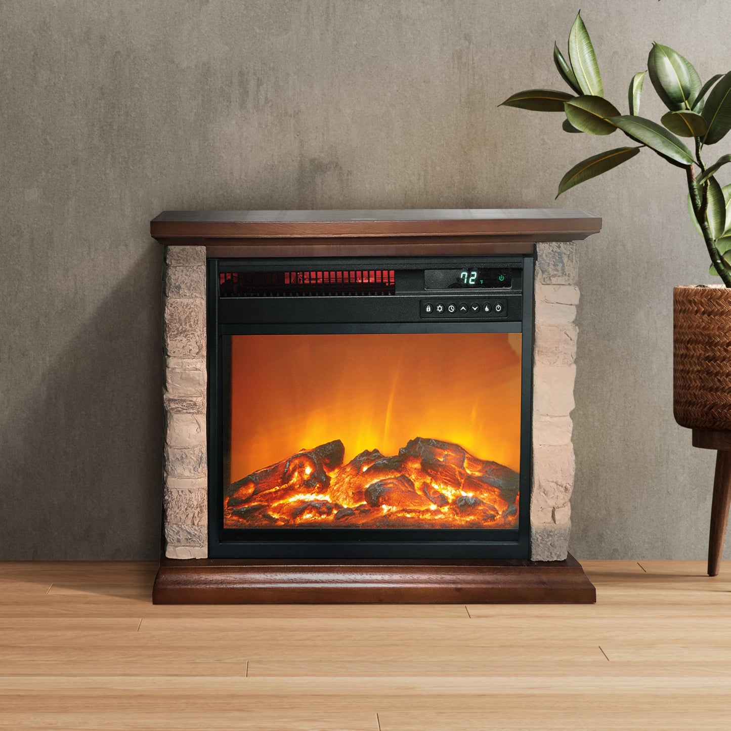 Lifesmart 3-Quartz 5,118 BTU Infrared Faux Stone Fireplace with Log Insert and Realistic Flame, Fireplace Heater with Remote Control for Bedroom, Living Room