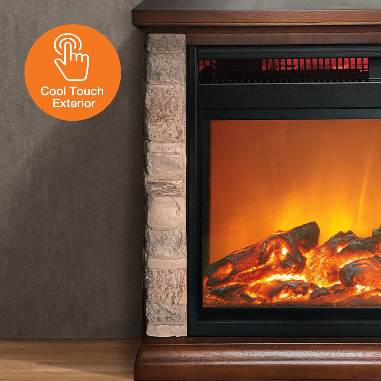 Lifesmart 3-Quartz 5,118 BTU Infrared Faux Stone Fireplace with Log Insert and Realistic Flame, Fireplace Heater with Remote Control for Bedroom, Living Room