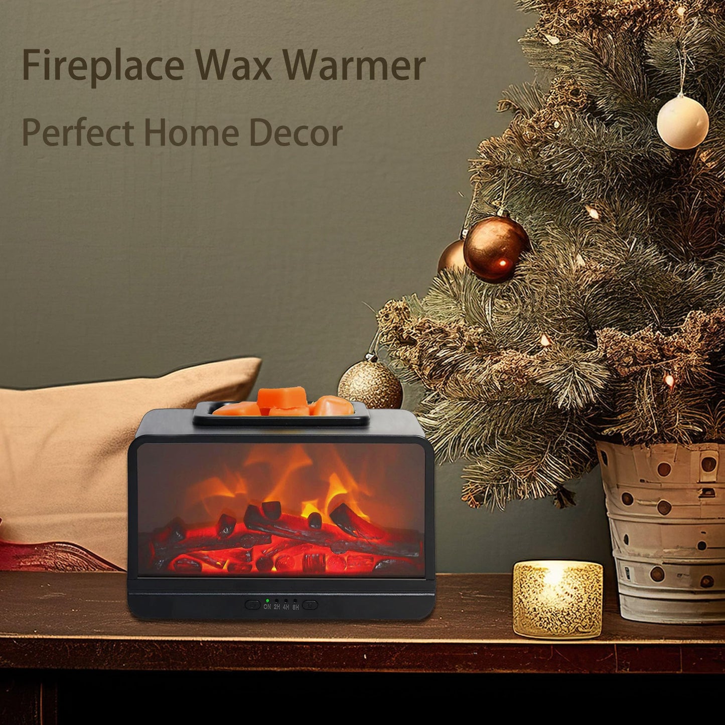 HOEUMFFO Freestanding Fireplace Wax Warmer, Electric Wax Melt Warmer with Timer, Small Tabletop Fireplace for Holiday, Cute Wax Warmer for Scented Wax, PTC Heating Plate (Black)