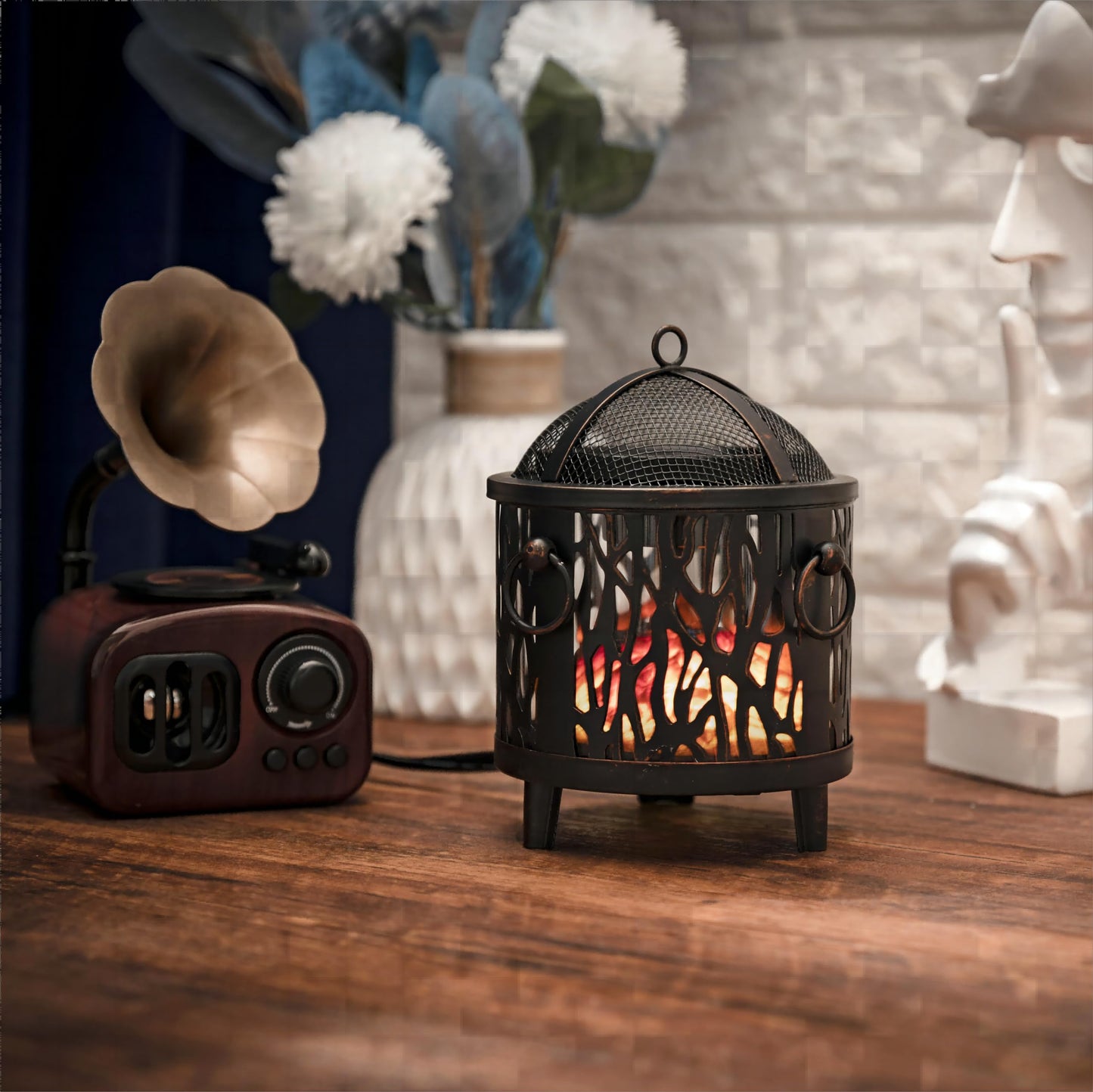 NAFANG Fireplace Wax Warmer,Full Metal Wax Melt Warmer for Scented Wax Melts,Electric Wax Warmer,Candle Wax Burner Fragrance Warmer for Home Office Gifts & Decor(Dustproof Glass)
