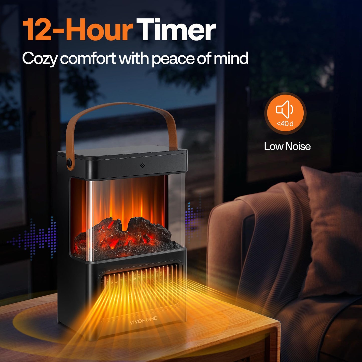 VIVOHOME Portable Electric Fireplace Heater with Realistic Logs and Flame Effect, Freestanding Space Heater with Touch Control and Remote, Mini Fireplace with Timer, Overheat Protection