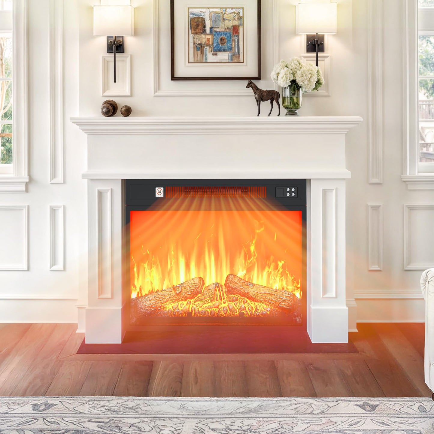 DWVO 23 Inches Electric Fireplace Insert, Recessed Fireplace Heater with Remote Control, Adjustable Temperature, 6H Timer, Adjustable Flame Brightness, 120V 1400W, Firewood
