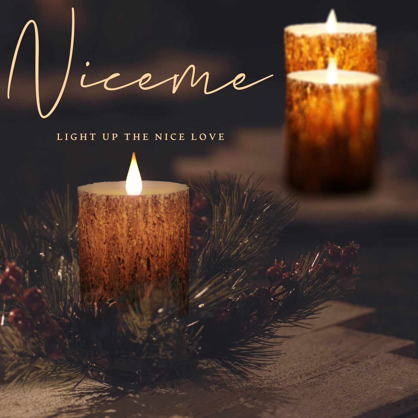 NICEME Rechargeable LED Pine Bark Flameless Candles with Timer Remote USB Cable, Brown Real Wax USB Candles Flickering Fireplace Cabin Decor Electric Fake Battery Pillar Bark Candles, D 3”×H 4”5”6”