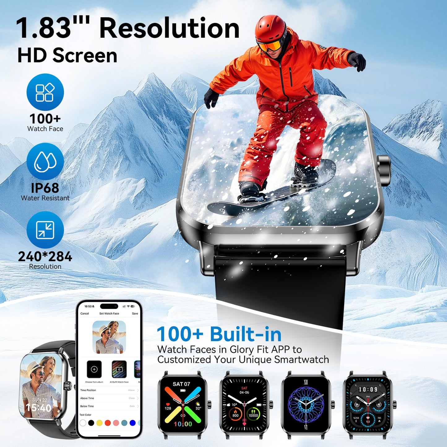Smart Watch, 1.83" HD Smartwatch for Men Women with 120 Sports Modes, Bluetooth Call & Make Call, Health, Fitness & Sleep Tracker, Timer, 5 ATM Water-Resistance, Fitness Watch for Android/iOS, Black