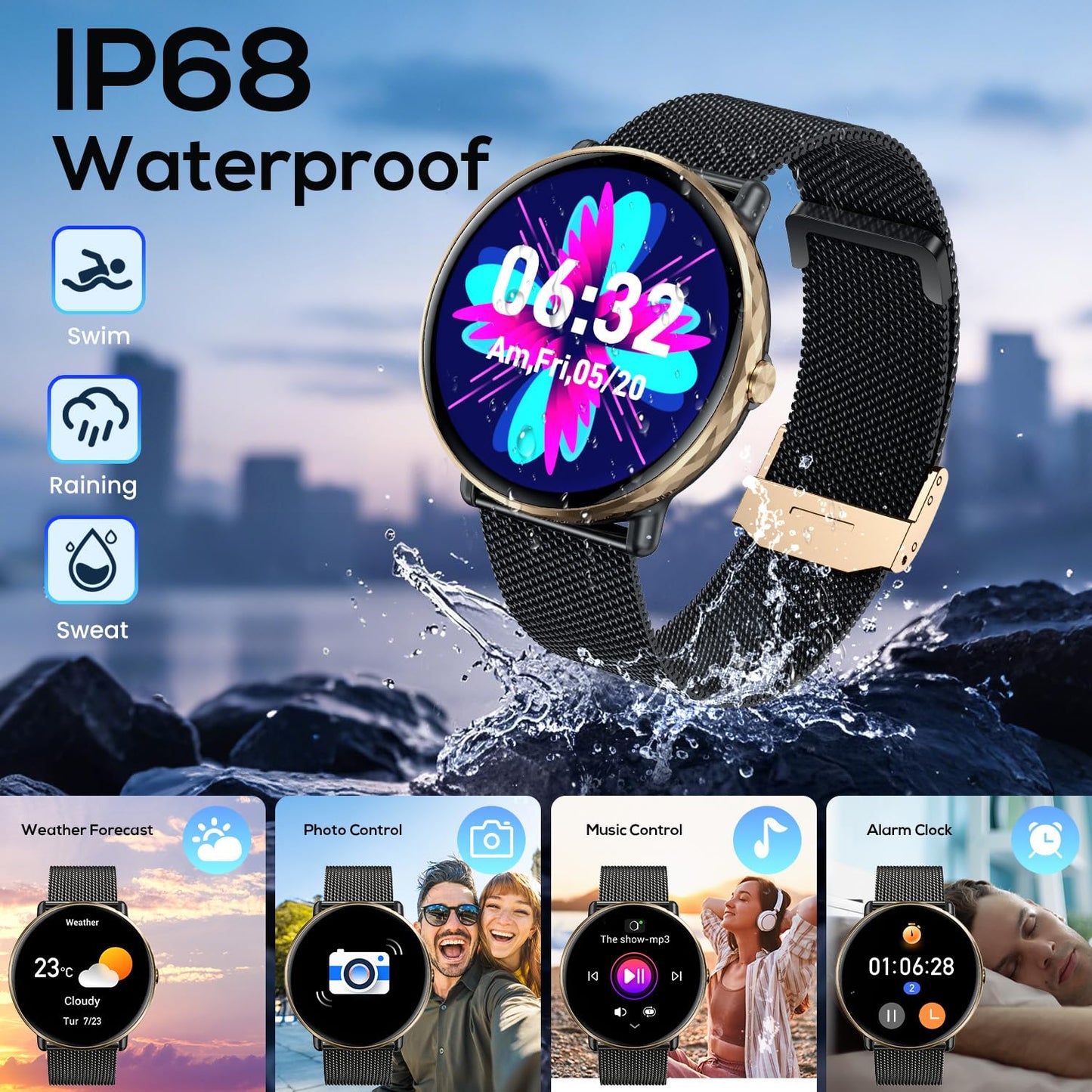Smart Watches for Men Women Android iOS Phones: Smart Watch for Men Fitness Tracker with 1.43" AMOLED Smart Watches for Women Touchscreen Waterproof Blood Pressure Heart Rate Step Sport Pedometer