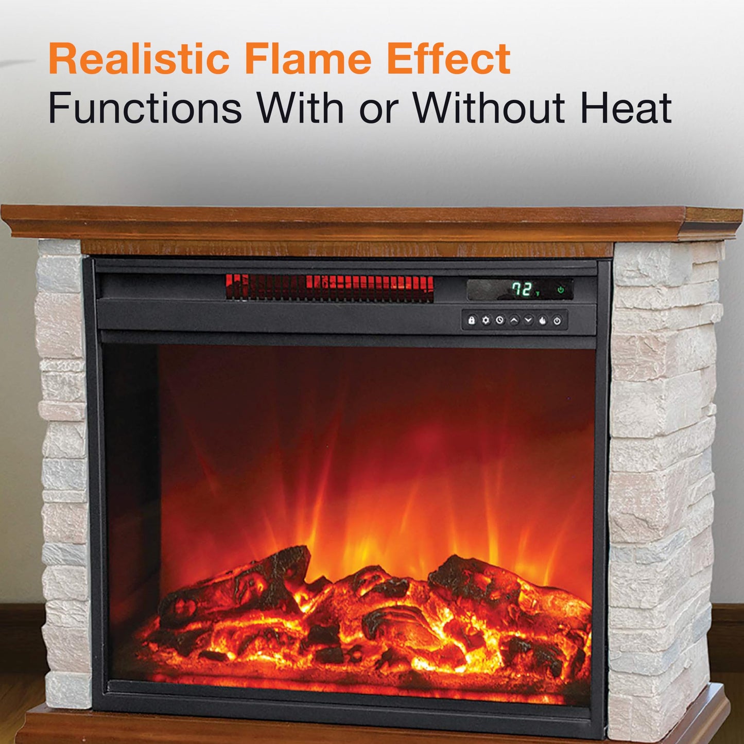 Lifesmart 3-Quartz 5,118 BTU Infrared Faux Stone Fireplace with Log Insert and Realistic Flame, Fireplace Heater with Remote Control for Bedroom, Living Room