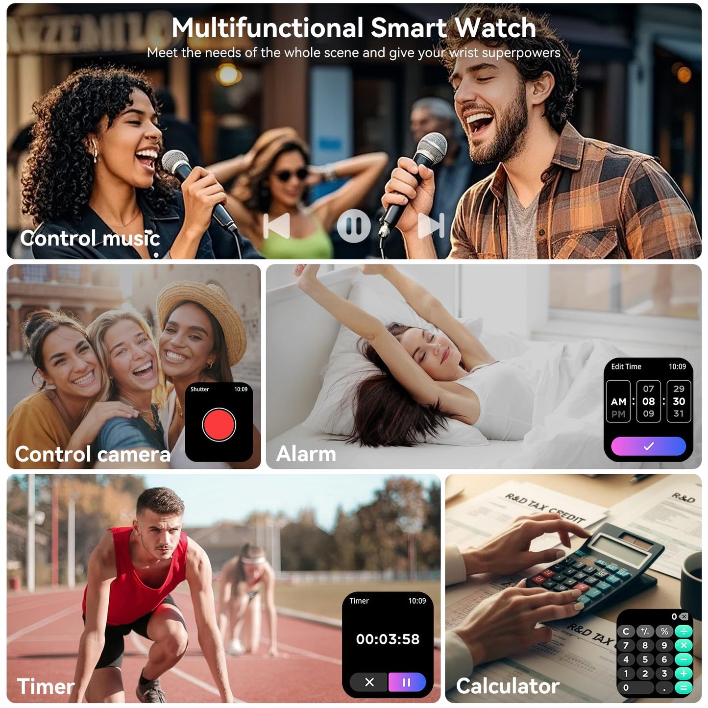 Smart Watch, 1.83" HD Smartwatch for Men Women with 120 Sports Modes, Bluetooth Call & Make Call, Health, Fitness & Sleep Tracker, Timer, 5 ATM Water-Resistance, Fitness Watch for Android/iOS, Black