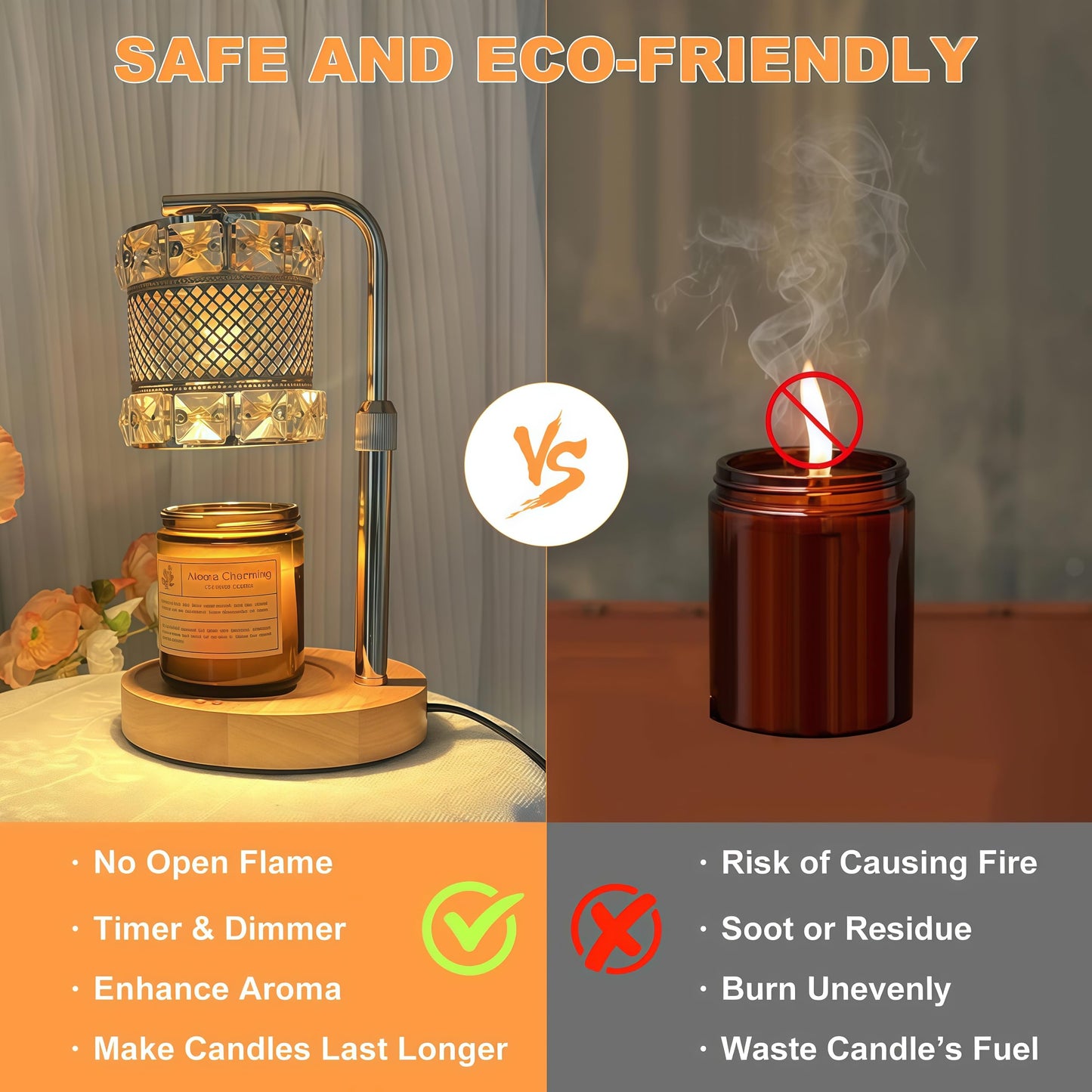 JOYARR Touch Control Candle Warmer Lamp Set of 2, Height Adjustable Electric Wax Melt Dimmable for Jar Candles with 2 Bulbs Timer, Gifts for Mom Christmas House Warming Living Room Bedroom Home Decor