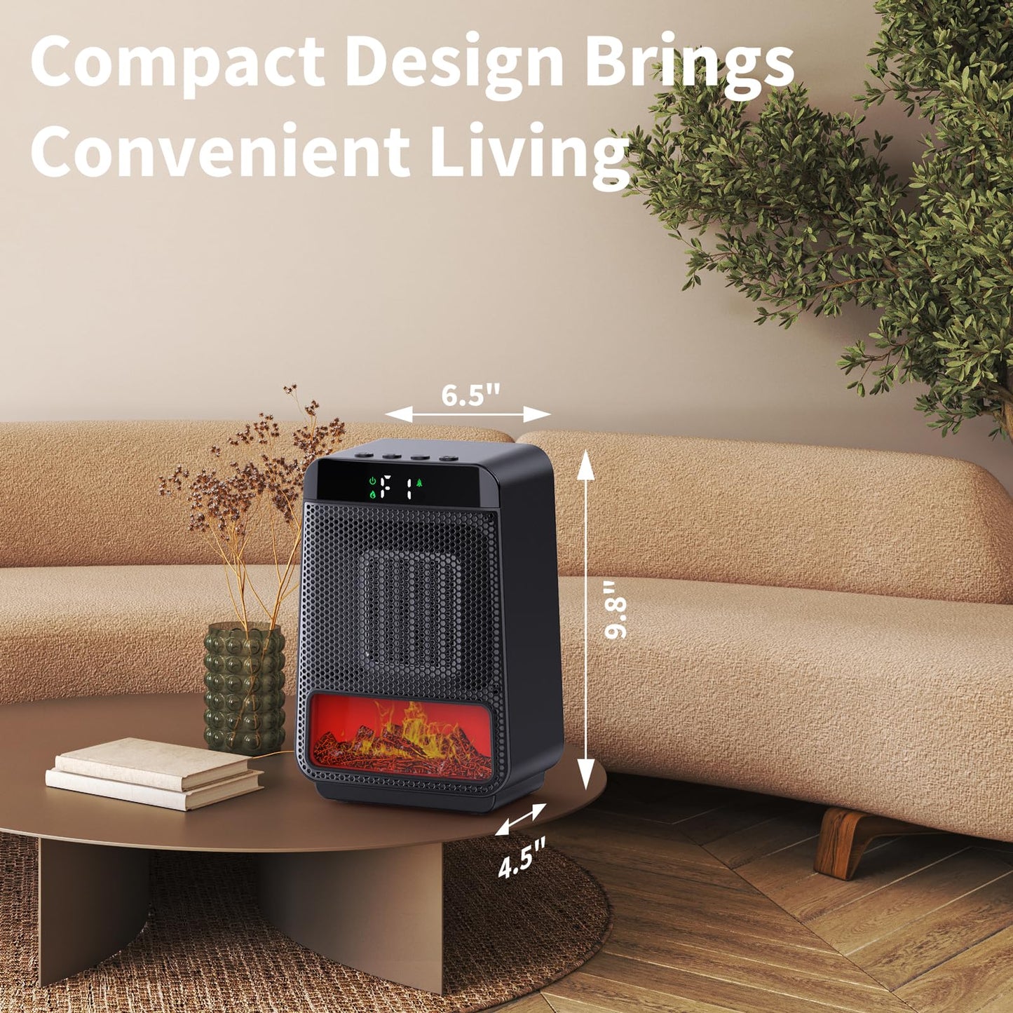 Mini Electric Fireplace Heater for Indoor Use,1500W Small Space Fireplace Heater with 3D LED Flame,Safety Protection,Portable Desktop Fireplace Heater for Office Home Christmas Decoration(Black)