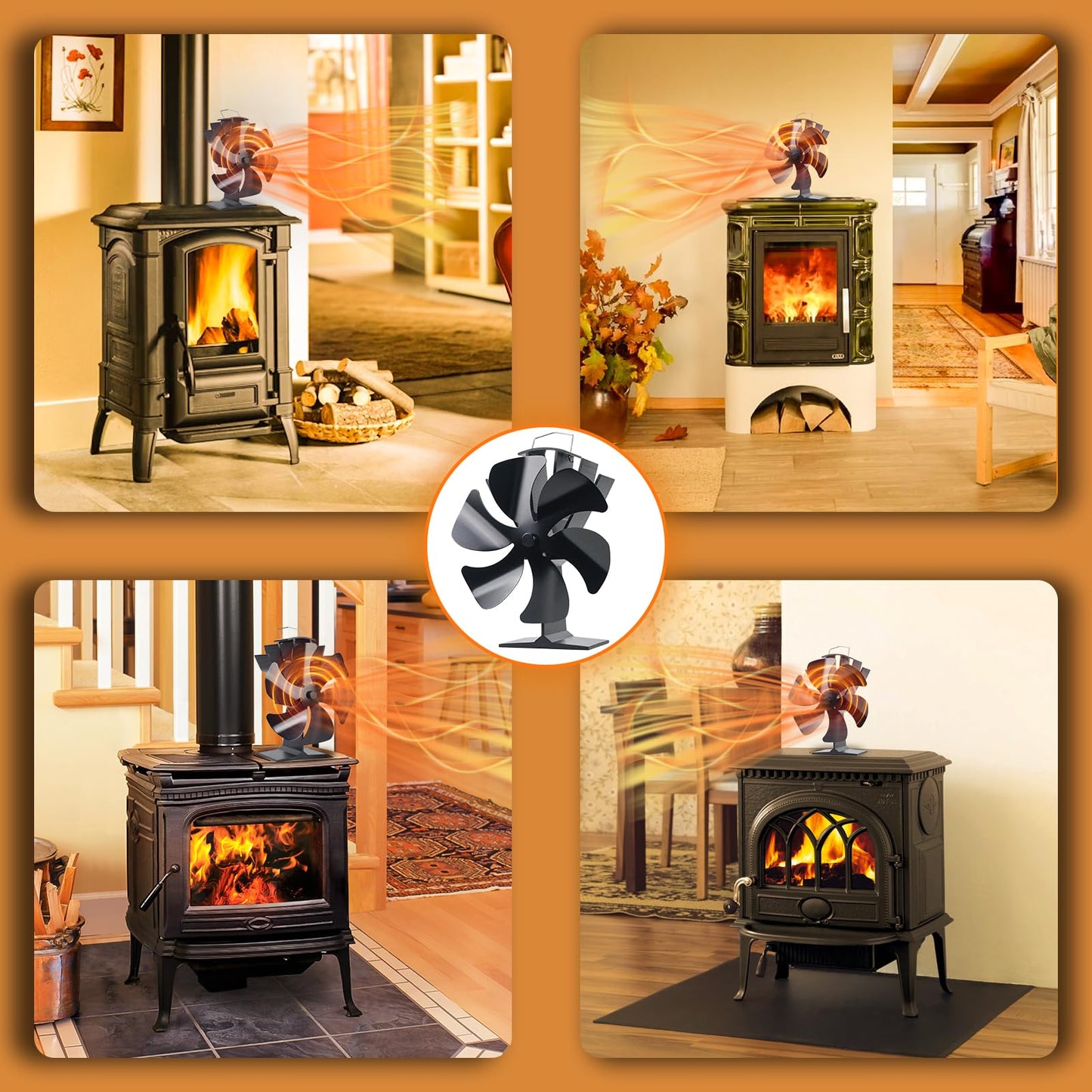 Tomersun Wood Stove Fan Heat Powered Stove Heater Fan Fireplace Fan for/Pellet/Wood Burner/Fireplace