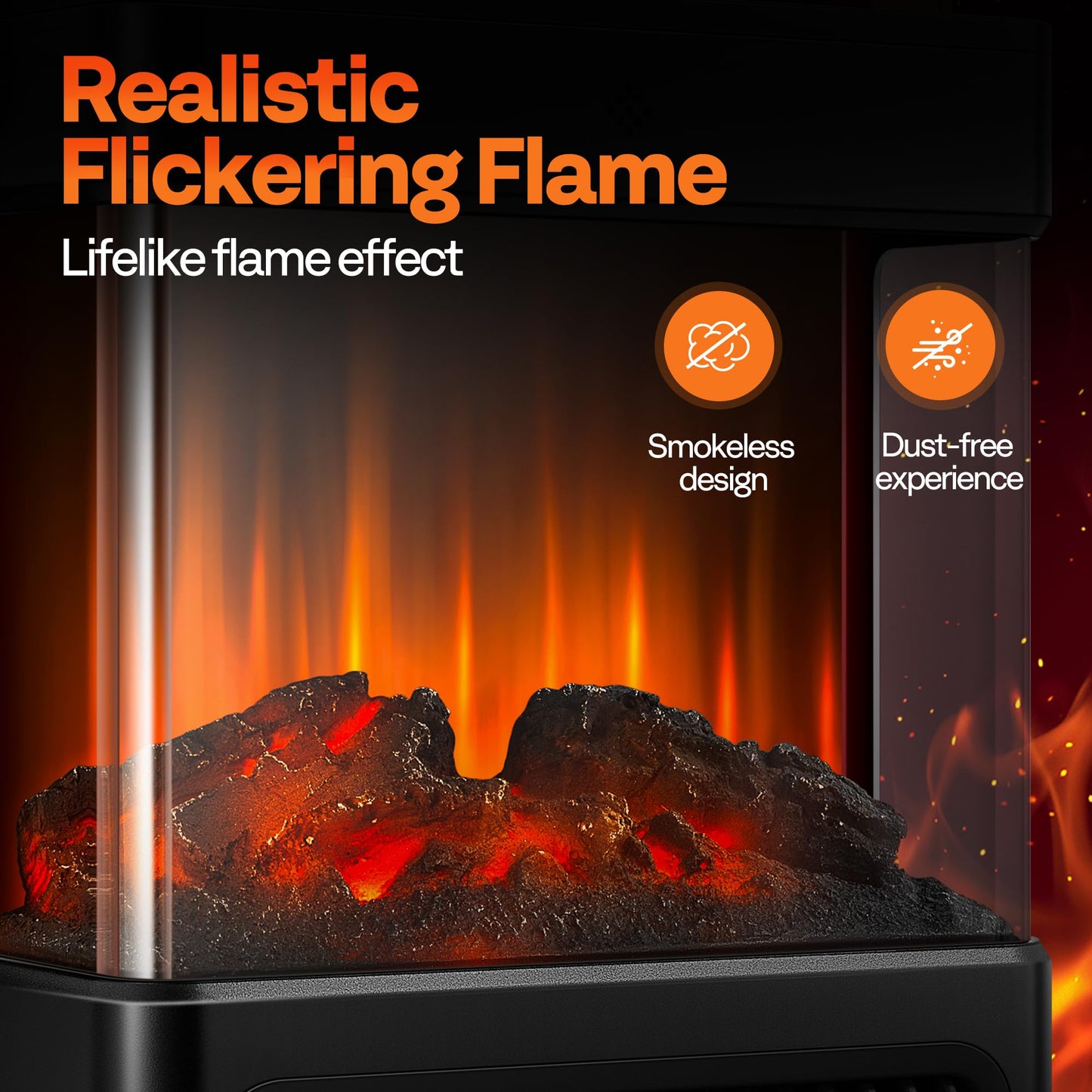 VIVOHOME Portable Electric Fireplace Heater with Realistic Logs and Flame Effect, Freestanding Space Heater with Touch Control and Remote, Mini Fireplace with Timer, Overheat Protection