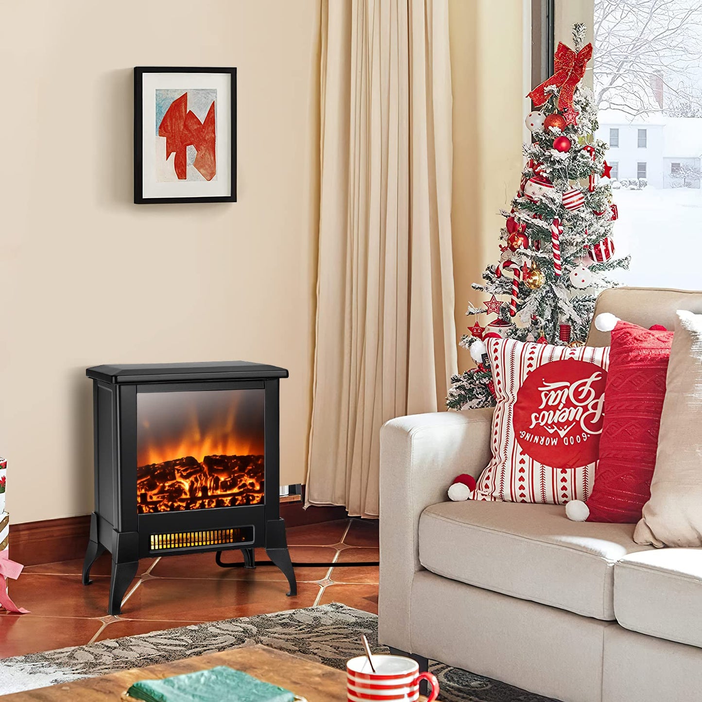 ORALNER Electric Fireplace Heater, 18" Tall Freestanding Fireplace Stove with Realistic 3D Flame Effect, Overheat Protection, Portable Fireplace for Living Room,Bedroom, 1400W, Black