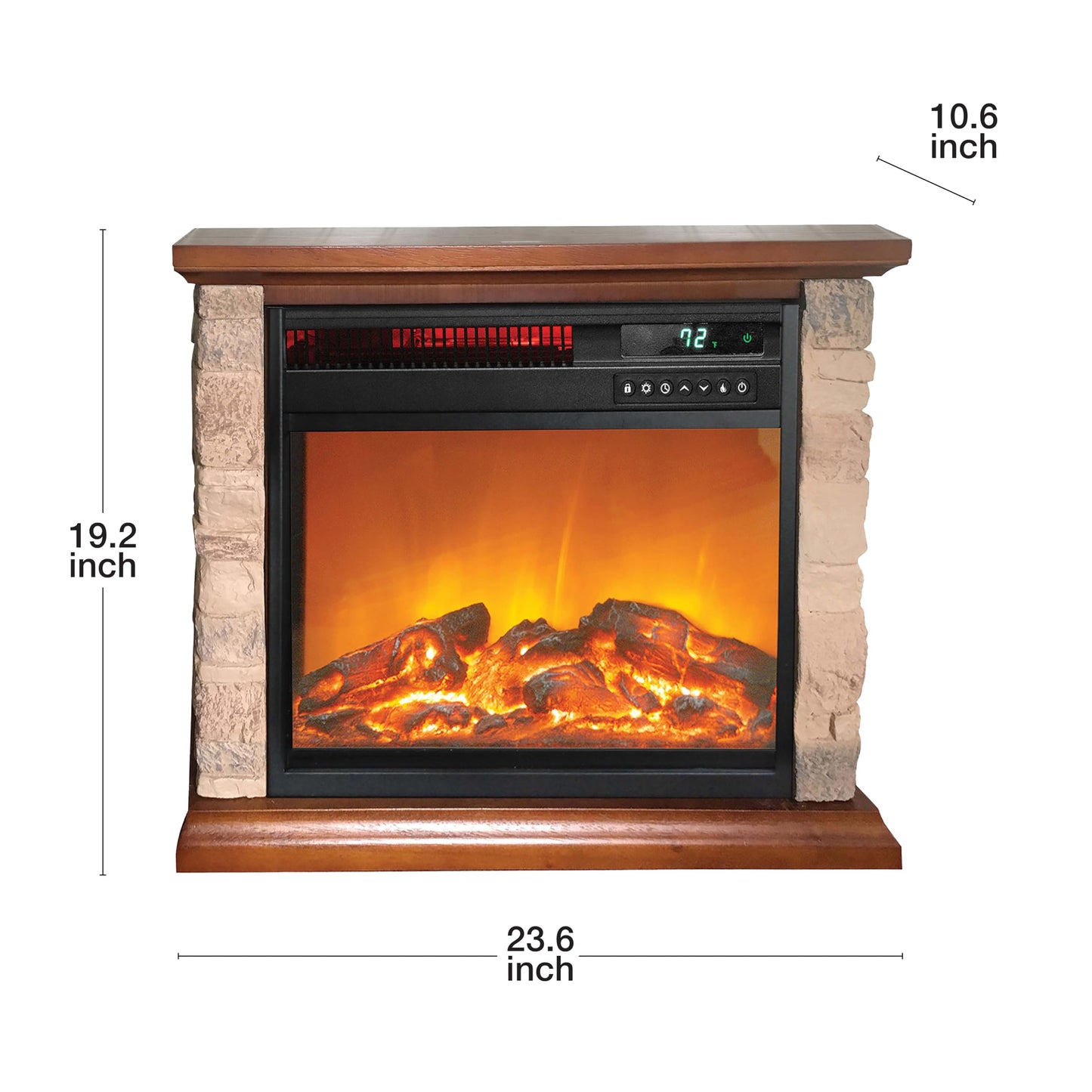 Lifesmart 3-Quartz 5,118 BTU Infrared Faux Stone Fireplace with Log Insert and Realistic Flame, Fireplace Heater with Remote Control for Bedroom, Living Room