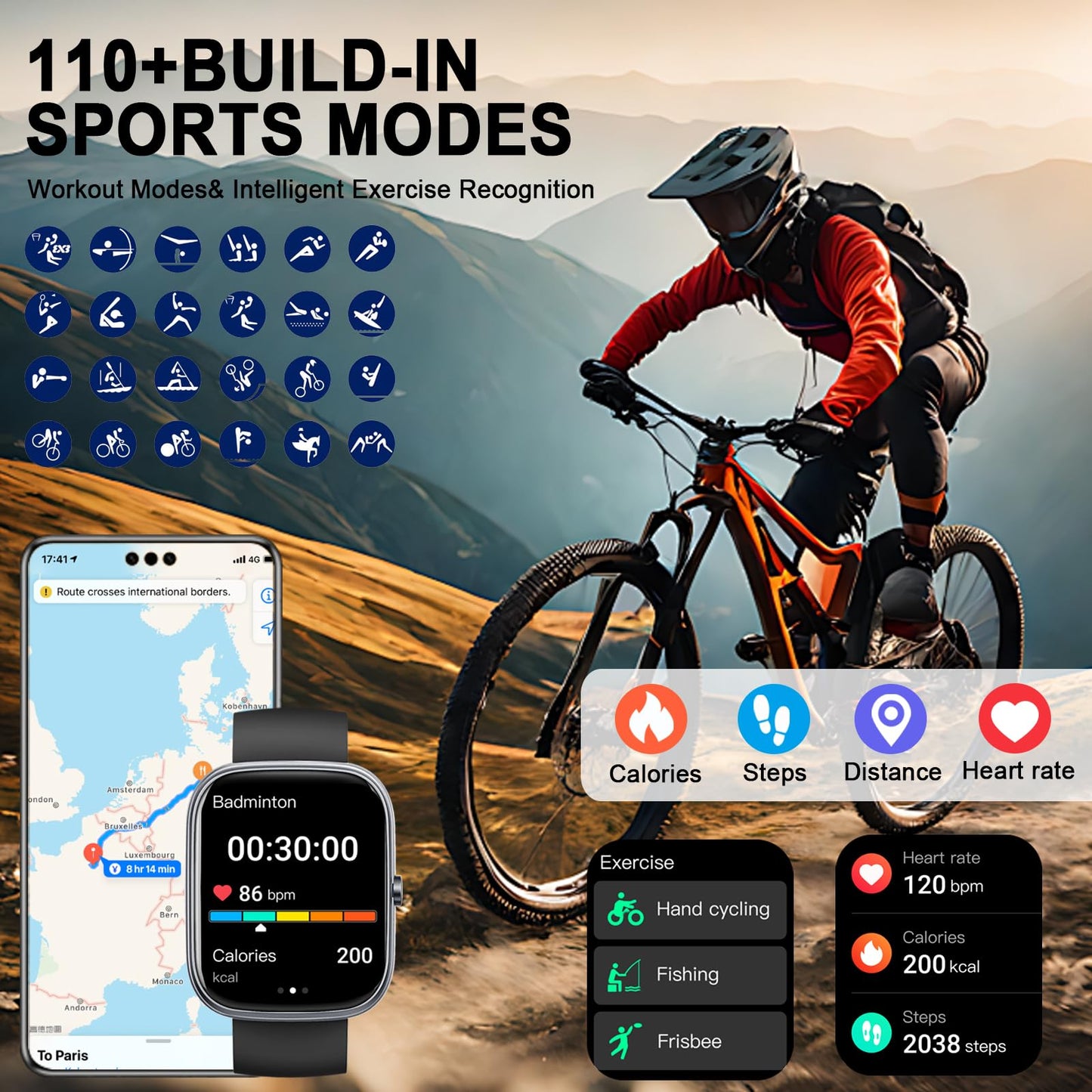Dyurwa Smart Watch, 1.91" HD Smartwatch for Men Women (Answer/Make Call), 2025 Fitness Watch Heart Rate/Activity/Step/Sleep Monitor, IP68 Waterproof 110+ Sport Mode, Step Counter Black