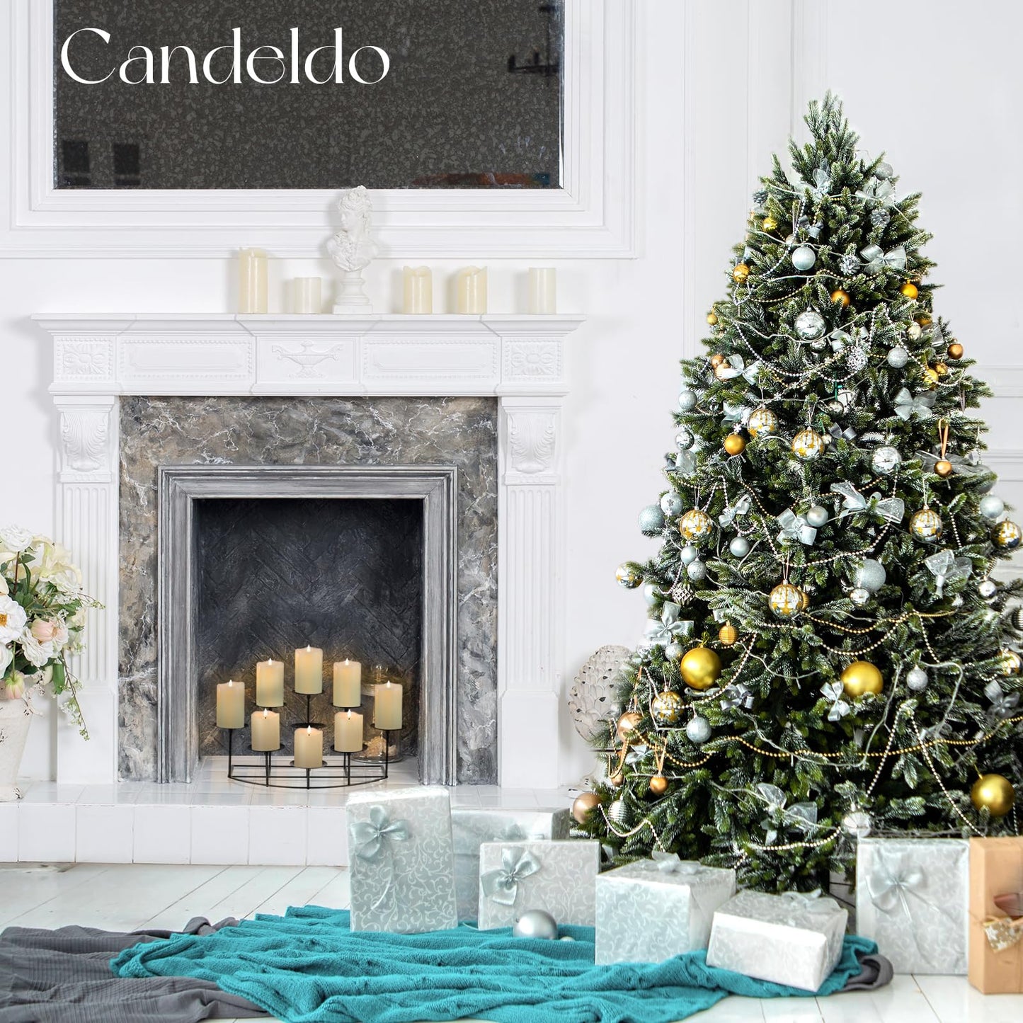 Candeldo Candelabra Fireplace Candle Holder: Black Metal Pillar Candle Holders for Inside Fireplace Mantle Decor Floor Candelabras Table Centerpiece