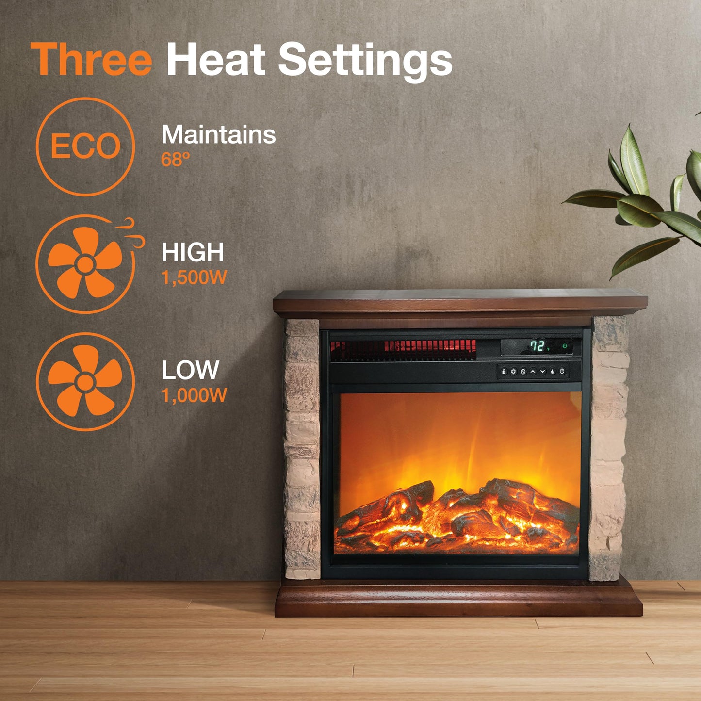 Lifesmart 3-Quartz 5,118 BTU Infrared Faux Stone Fireplace with Log Insert and Realistic Flame, Fireplace Heater with Remote Control for Bedroom, Living Room