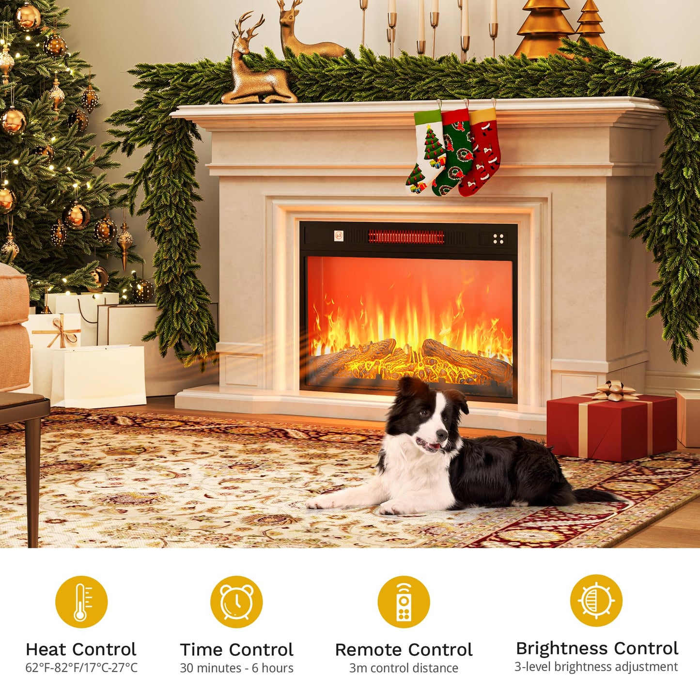 DWVO 23 Inches Electric Fireplace Insert, Recessed Fireplace Heater with Remote Control, Adjustable Temperature, 6H Timer, Adjustable Flame Brightness, 120V 1400W, Firewood