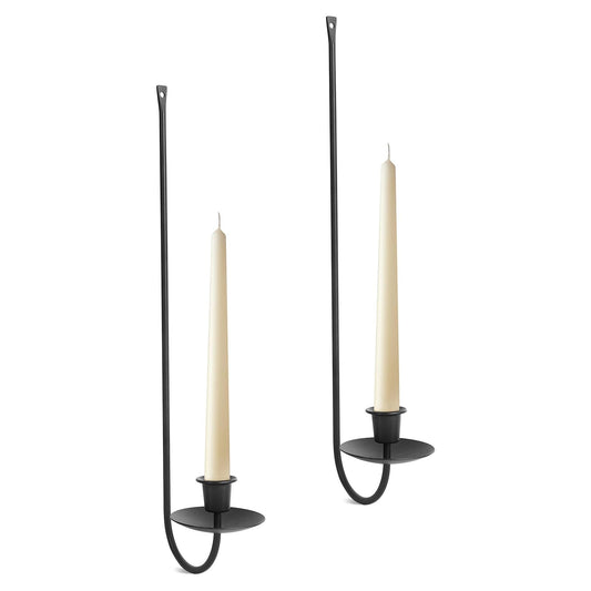 Wall Candle Holder Set of 2, Stylish Black Metal Wall Mount Candle Sconces, Modern Wall Decoration for Living Room, Farmhouse, Fireplace, and Weddings