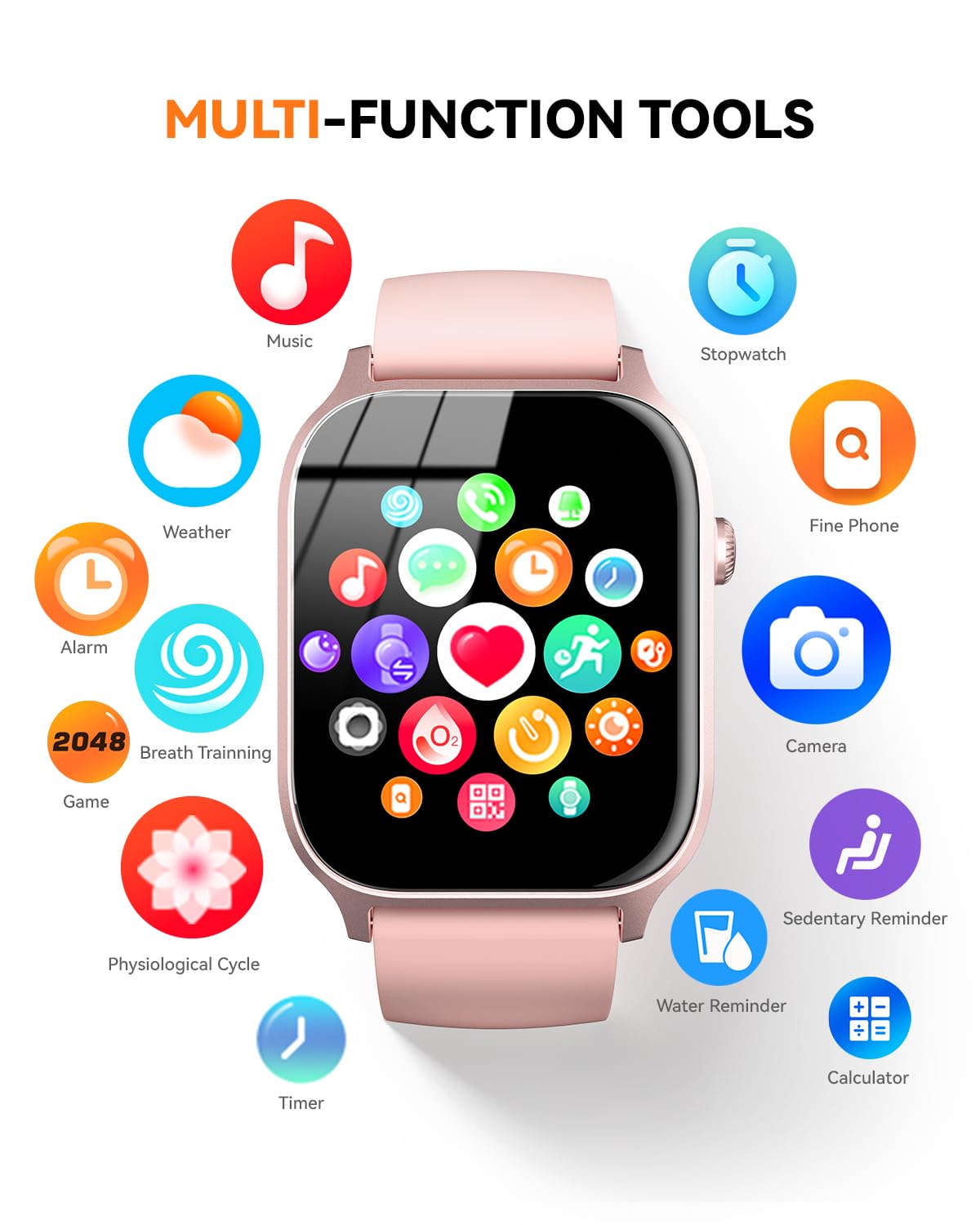 paybay Smart Watch for Men Women- Answer/Make Call, 2025 IP68 Waterproof Fitness Tracker Watch with Sleep Monitor Step Counter Activity Smartwatch for Andriod iOS Phones (Pink, 1.83)