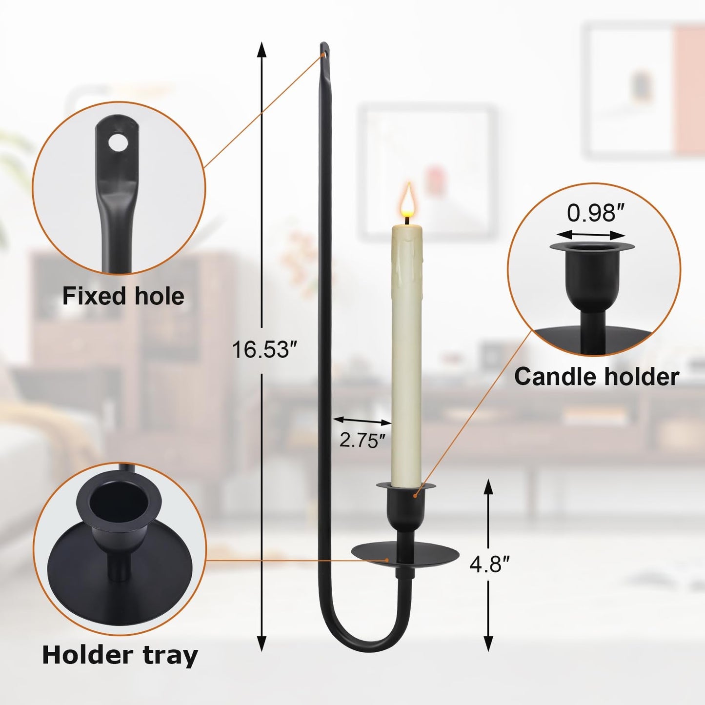 Wall Candle Holder Set of 2 with Flameless Candles Battery Operated and Remote Control, Home Decor Wall Sconces Holder Candle Sticks for Living Room Fireplace Painting (Black)