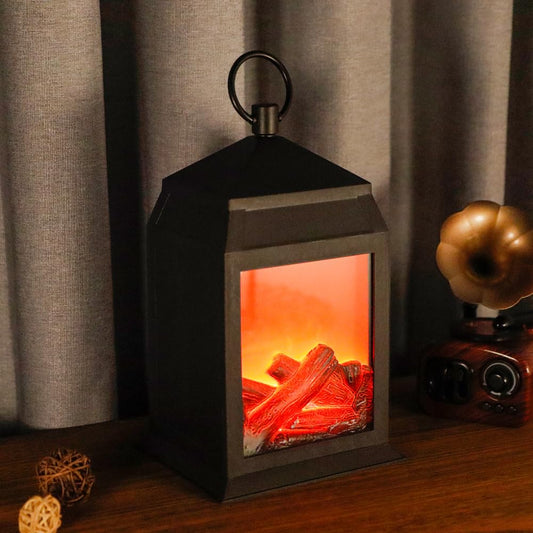TRIROCKS Flameless Fireplace Lantern 12''High with 6 Hours Timer Portable Cordless Battery Operated Fire Place Lantern with LED Fake Flame Indoor Outdoor Fire Place Lamp for Christmas Halloween