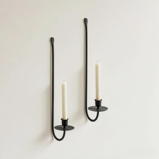 Remenna Metal Wall Candle Sconce Holder Set of 2 Wall Mount Candle Holders Modern Wall Candle Sconces Hanging for Living Room Farmhouse Fireplace Wedding 16.5"×5"×3" (Black)