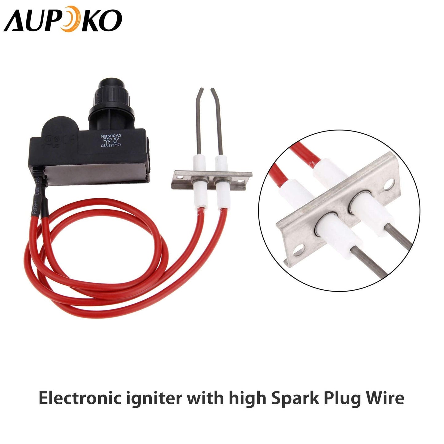 Aupoko Double Ignition Kit Electronic Igniter, Propane Gas Grill Igniters with Double Ignition Electrode, 450 mm High Spark Plug Wire, Fits for Gas Fireplace & Oven & Heater & Kitchen lgniter