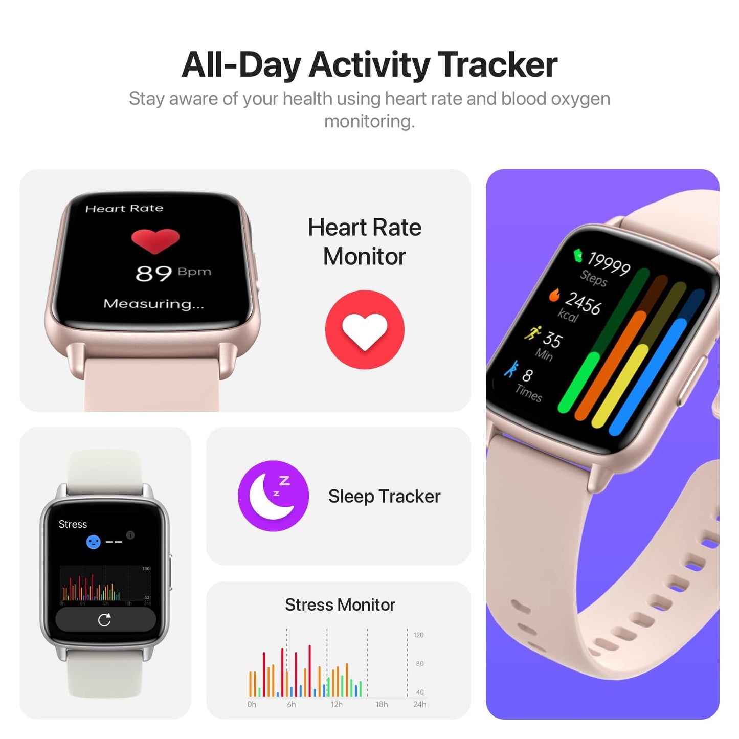 Smart Watch, 1.83"HD Smartwatches for Men Women, Fitness Watch with 100+Sports Modes/Heart Rate/Pedometer/Sleep Monitor,IP68 Waterproof Fitness Activity Tracker for Android iOS (Silver+Creamy White)