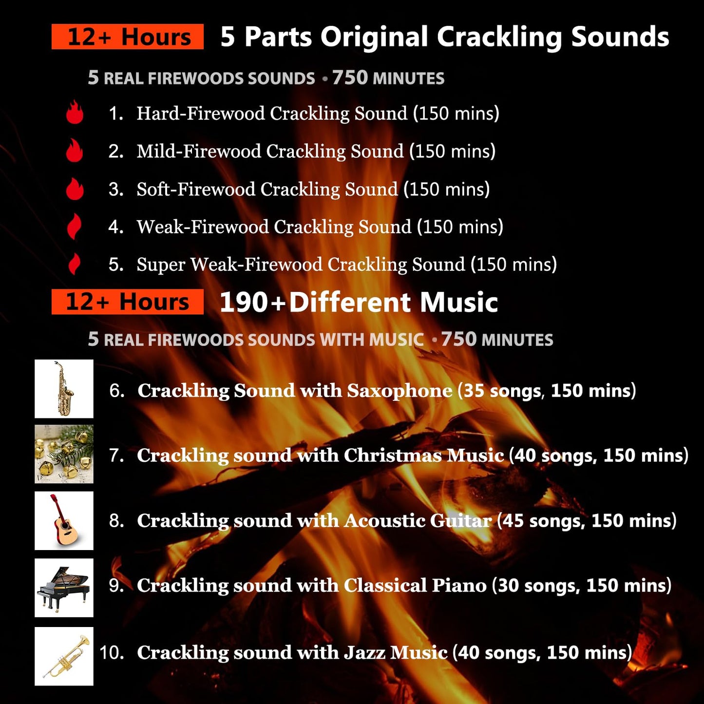 Roamoris 190+Different Music,Electric Fireplaces Crackler Sound Box,Fire Crackling Speaker Machine,Rechargeable Portable Sound Box for,White Noise