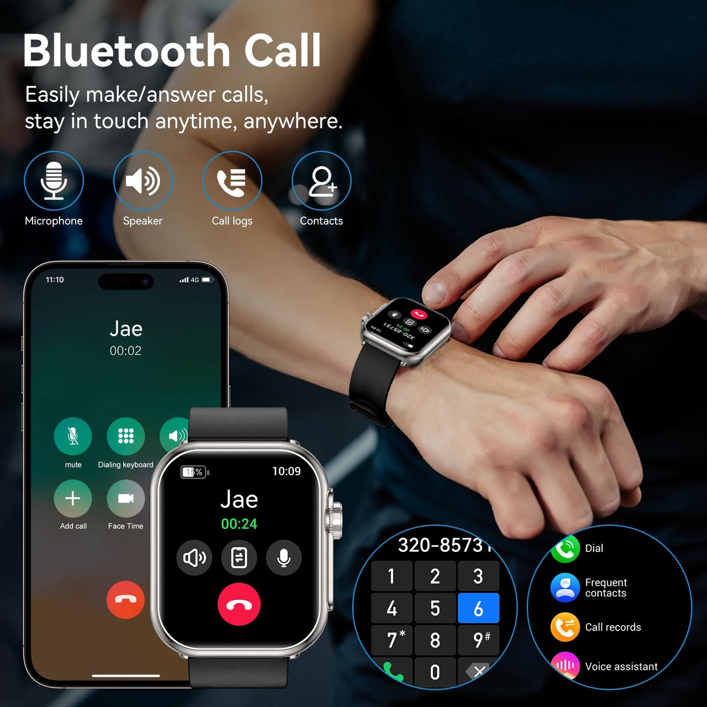 Smart Watch for Men Women, 1000 mAh 100 Day Battery Life, 1.85" Fitness Tracker Bluetooth Call/Make Calls, 110+ Sport Modes, IP68 Waterproof, Heart Rate, 24/7 Sleep Monitor Fitness Watch, iOS/Android