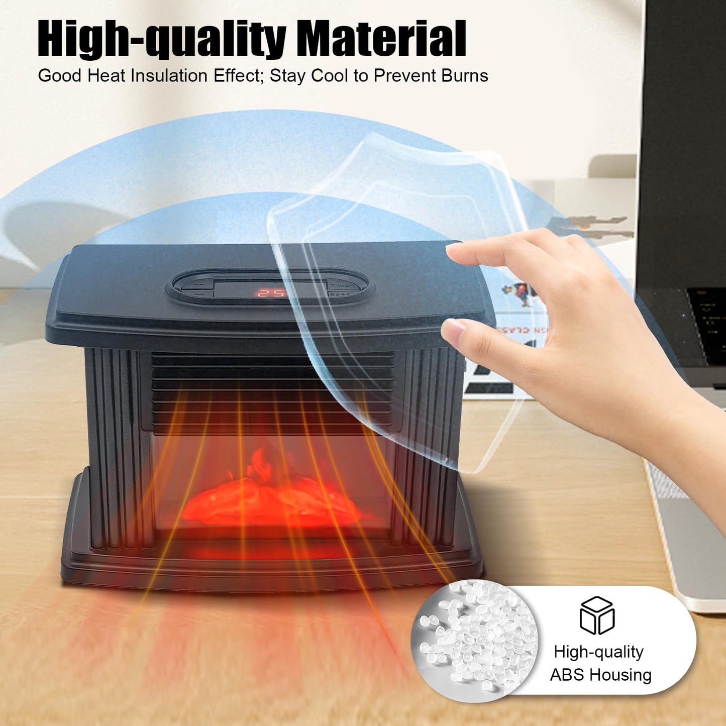 1000W Electric Fireplace, Freestanding Fireplace Stove with 3D Carbon Flame Effect Small Air Heater, Adjust Temperature 59-89.6°F, Overheating Safety Protection