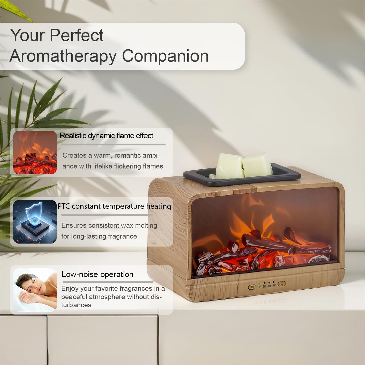 MeplLivs Wax Warmer Dynamic Flame Fireplace Electric Wax Melt Warmer PTC Heating Plate Monochromatic Wax Burner Fragrance Wax Warmer for Home Office Gifts