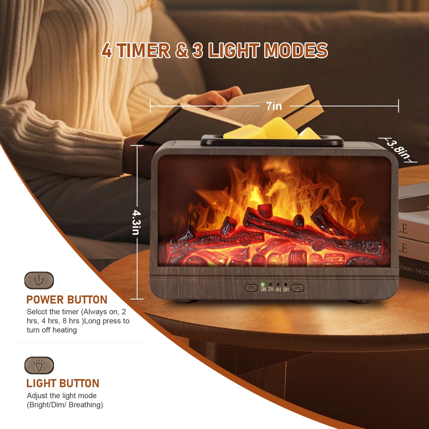 Wax Melt Warmer Burner Electric Fireplace Essential Oil Burner Wax Warmer Fragrance Wax Melter Warmer Scented Flame Light with 4 Timer Auto Shut Off for Home Office Bedroom Bathroom Gift & Decor