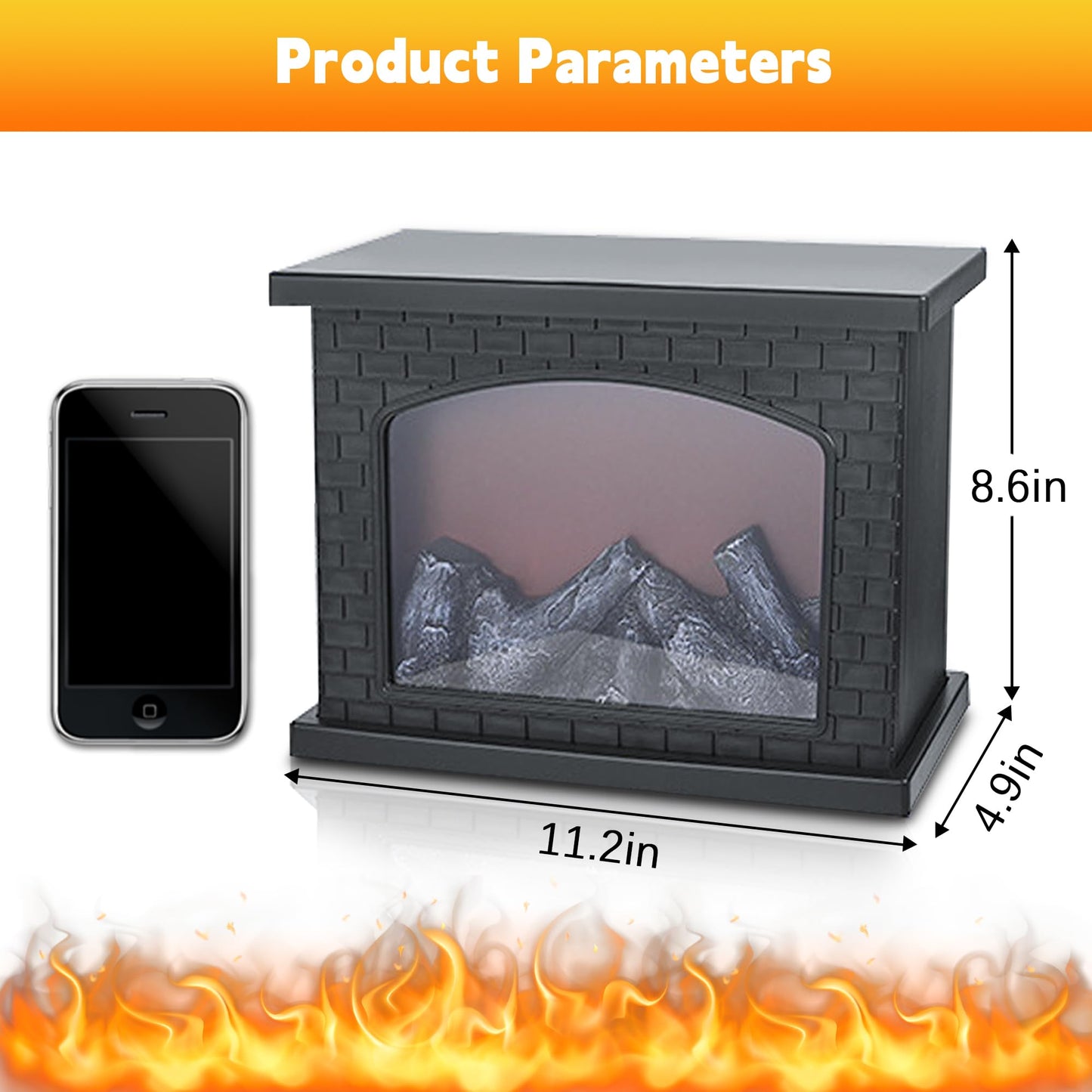 Fireplace Lanterns Decorative,Small Fake Fire Place,Flame Effect LED Fire Lamp,Battery Operated USB Charge Portable Fireplace,Indoor Outdoor Christmas Decoration (No Heater Function Black)