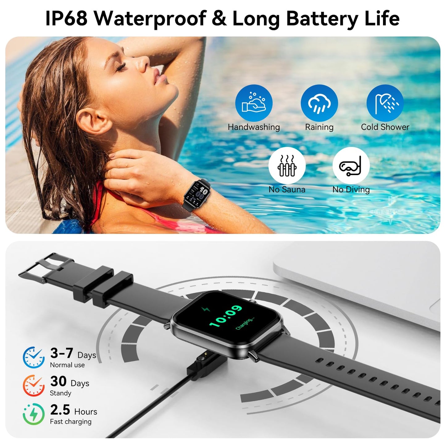 Smart Watch, 1.83" HD Smartwatch for Men Women with 120 Sports Modes, Bluetooth Call & Make Call, Health, Fitness & Sleep Tracker, Timer, 5 ATM Water-Resistance, Fitness Watch for Android/iOS, Black