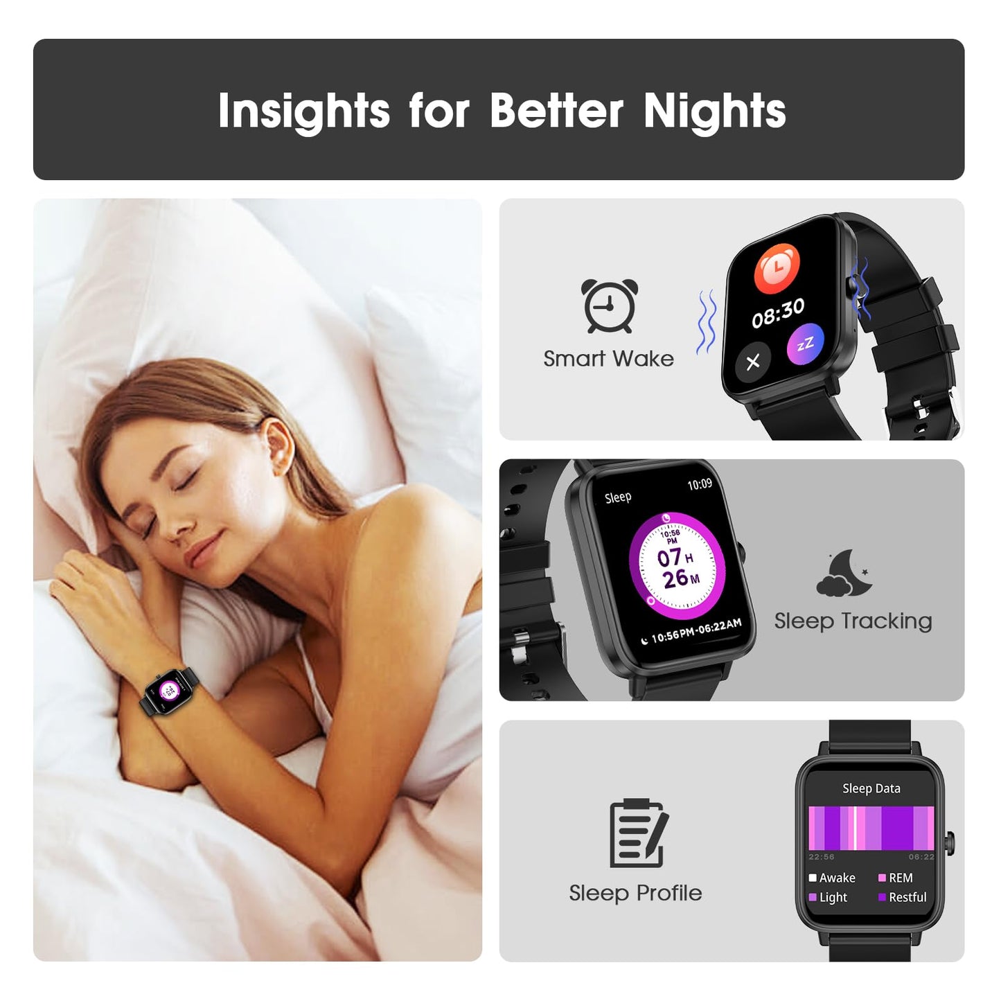 FTTMWTAG Smart Watch (Answer/Make Call): 1.85" Waterproof Fitness Trackers with 24-Hours Blood Pressure Heart Rate SpO2 Sleep Monitor Watches for Men Women, iPhone Android Compatible (Stone Black)
