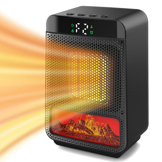 Mini Electric Fireplace Heater for Indoor Use,1500W Small Space Fireplace Heater with 3D LED Flame,Safety Protection,Portable Desktop Fireplace Heater for Office Home Christmas Decoration(Black)