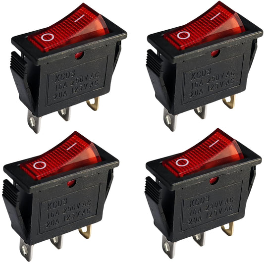 120927-24 120 Volt Lighted On Off Rocker Switch with 3 Prong Plug Replacement for FMI Desa Electric Fireplaces 28785 29-159-1 DRH-1215 1E4 T125 DRH1215 1E4T125 (4-Pack)