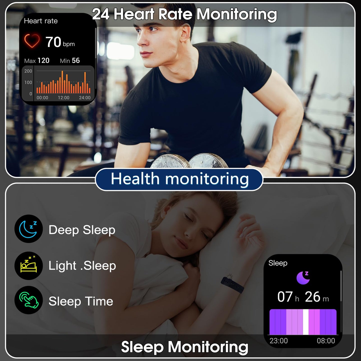 Smart Watch for Men Women(Answer/Make Calls), 1.95" HD Touch Screen Fitness Watch with Sleep Heart Rate Monitor, 110+ Sports Modes, IP68 Waterproof Activity Trackers Compatible with Android iOS, Blue