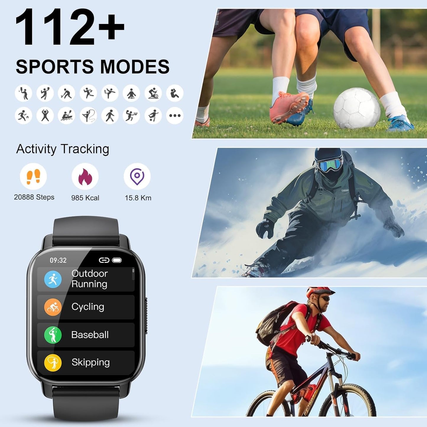 Smart Watch for Men Women, 1.91" HD Screen Fitness Tracker with Bluetooth Calling and Smart Notifications, 112+ Sports Modes Fitness Watch, Fast Charging Smartwatch Suitable for Travel, Sports, Work.