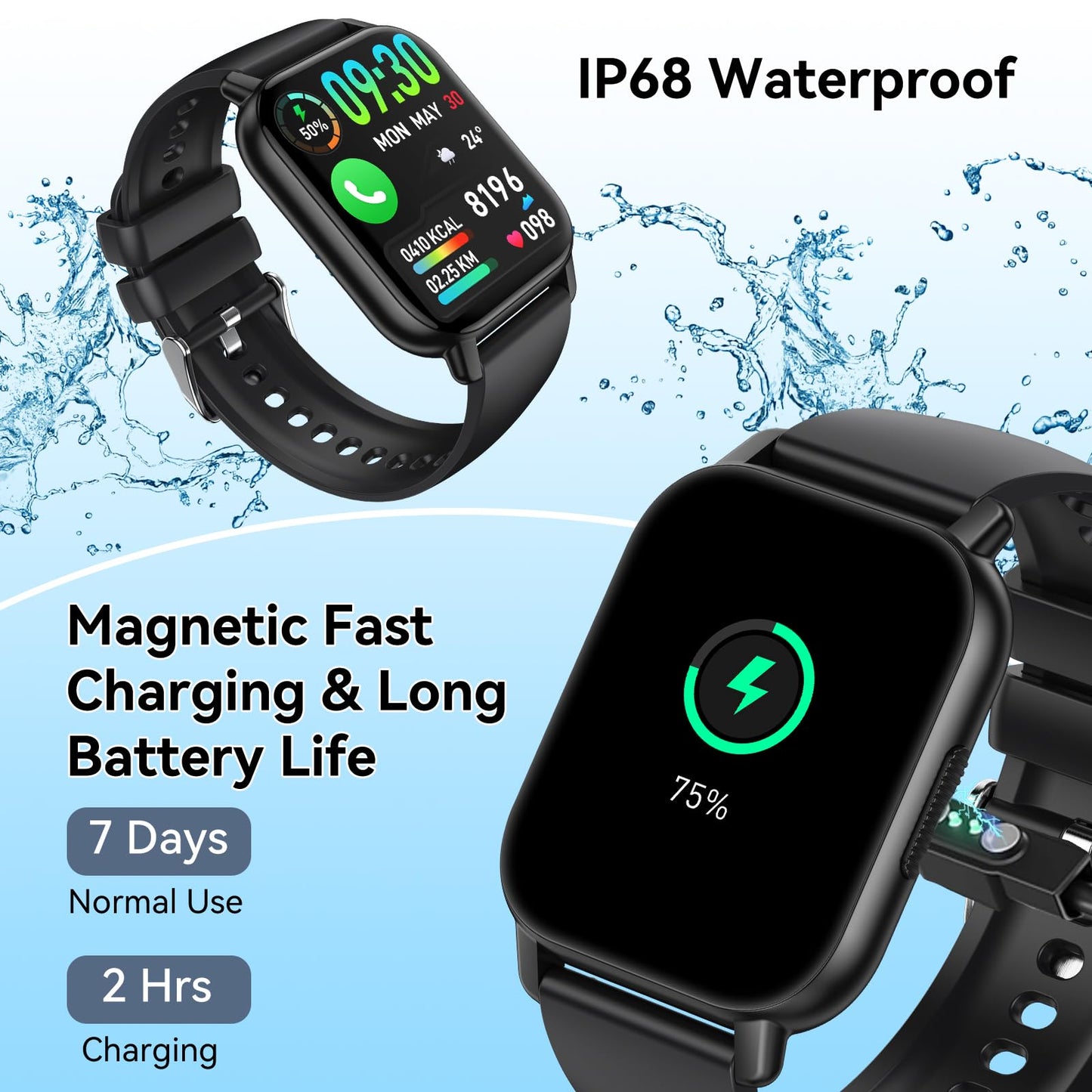 Smart Watch for Men Women, 1.91" HD Screen Fitness Tracker with Bluetooth Calling and Smart Notifications, 112+ Sports Modes Fitness Watch, Fast Charging Smartwatch Suitable for Travel, Sports, Work.