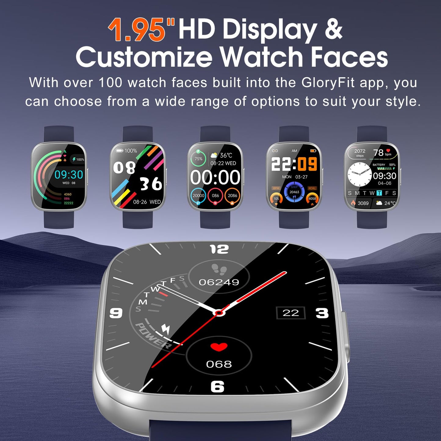 Smart Watch for Men Women(Answer/Make Calls), 1.95" HD Touch Screen Fitness Watch with Sleep Heart Rate Monitor, 110+ Sports Modes, IP68 Waterproof Activity Trackers Compatible with Android iOS, Blue