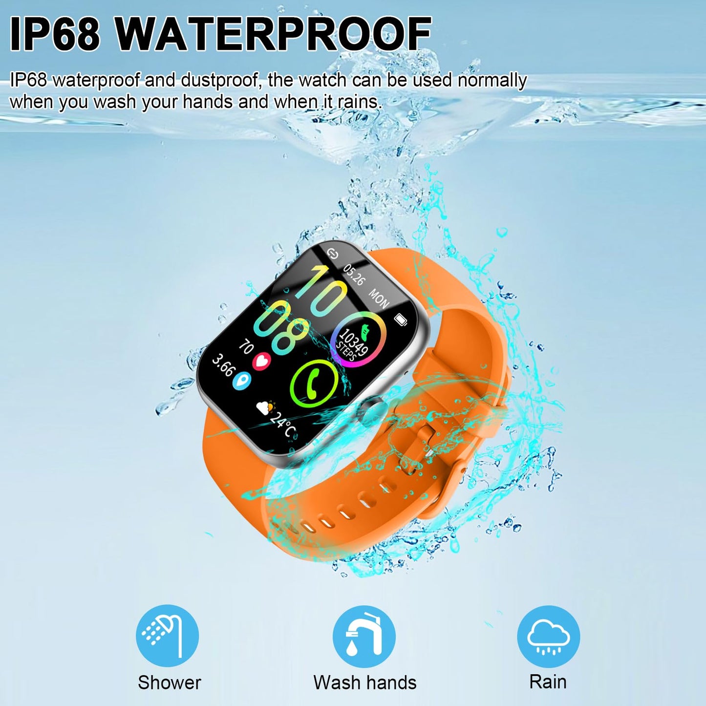 Smart Watch (Answer/Make Calls), 1.96"HD Smartwatch for Men Women 113+ Sport, 2025 Fitness Activity Tracker with Heart Rate Monitor, Sleep Trackers, Pedometer, IP68 Waterproof for Android iOS Orange