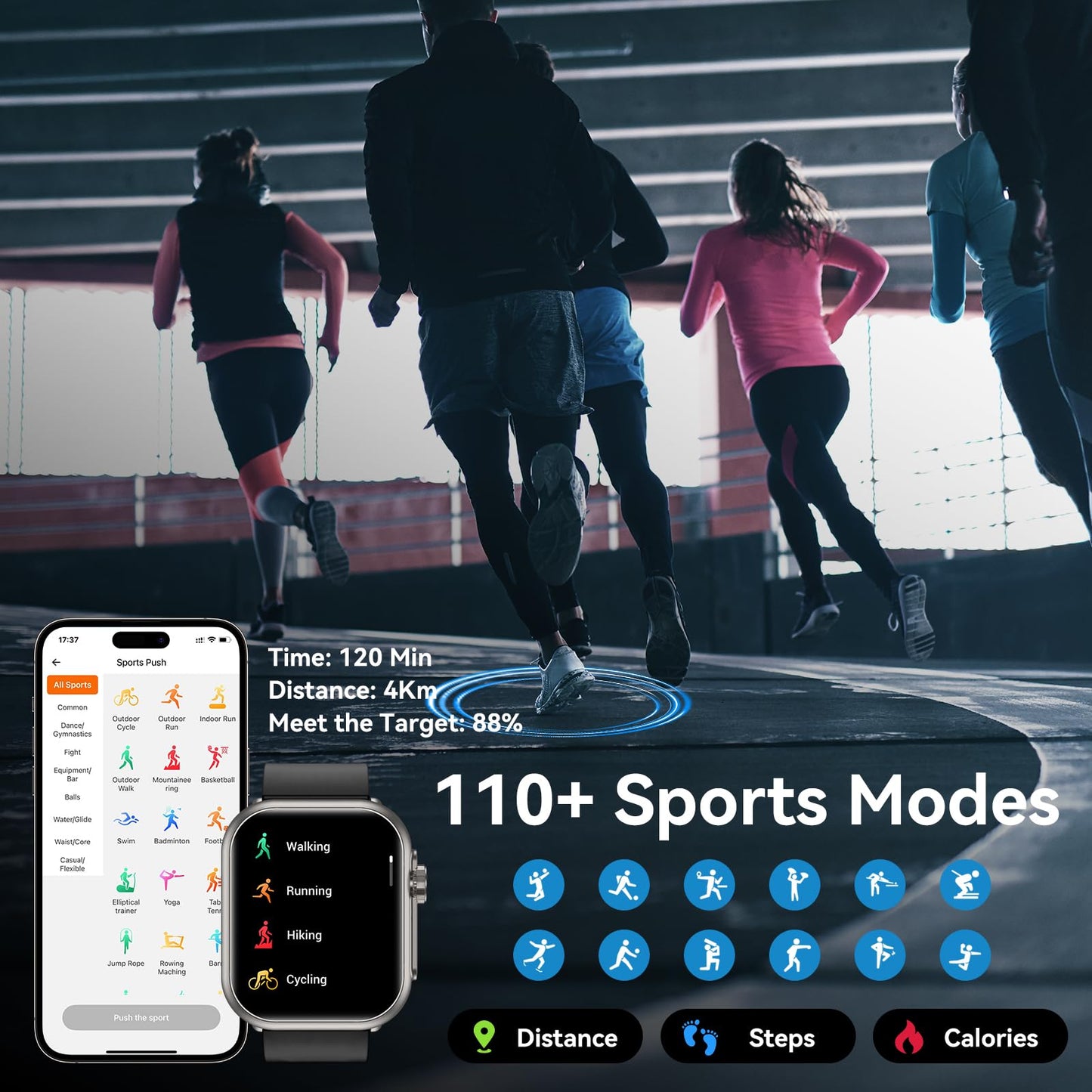 Smart Watch for Men Women, 1000 mAh 100 Day Battery Life, 1.85" Fitness Tracker Bluetooth Call/Make Calls, 110+ Sport Modes, IP68 Waterproof, Heart Rate, 24/7 Sleep Monitor Fitness Watch, iOS/Android