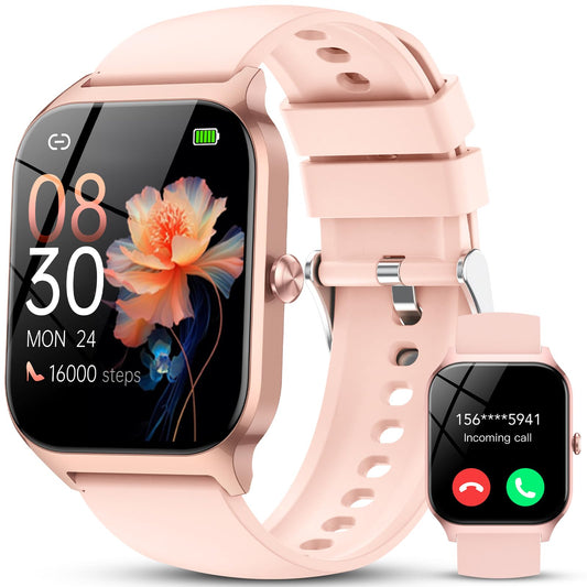 Smart Watch for Men Women, 1.85" HD Fitness Tracker with Bluetooth Calls/Messages, IP68 Waterproof, 115+Sports Modes, 24/7 Heart Rate/Sleep Fitness Watch Compatible with iOS/Android , Lotus Root Pink
