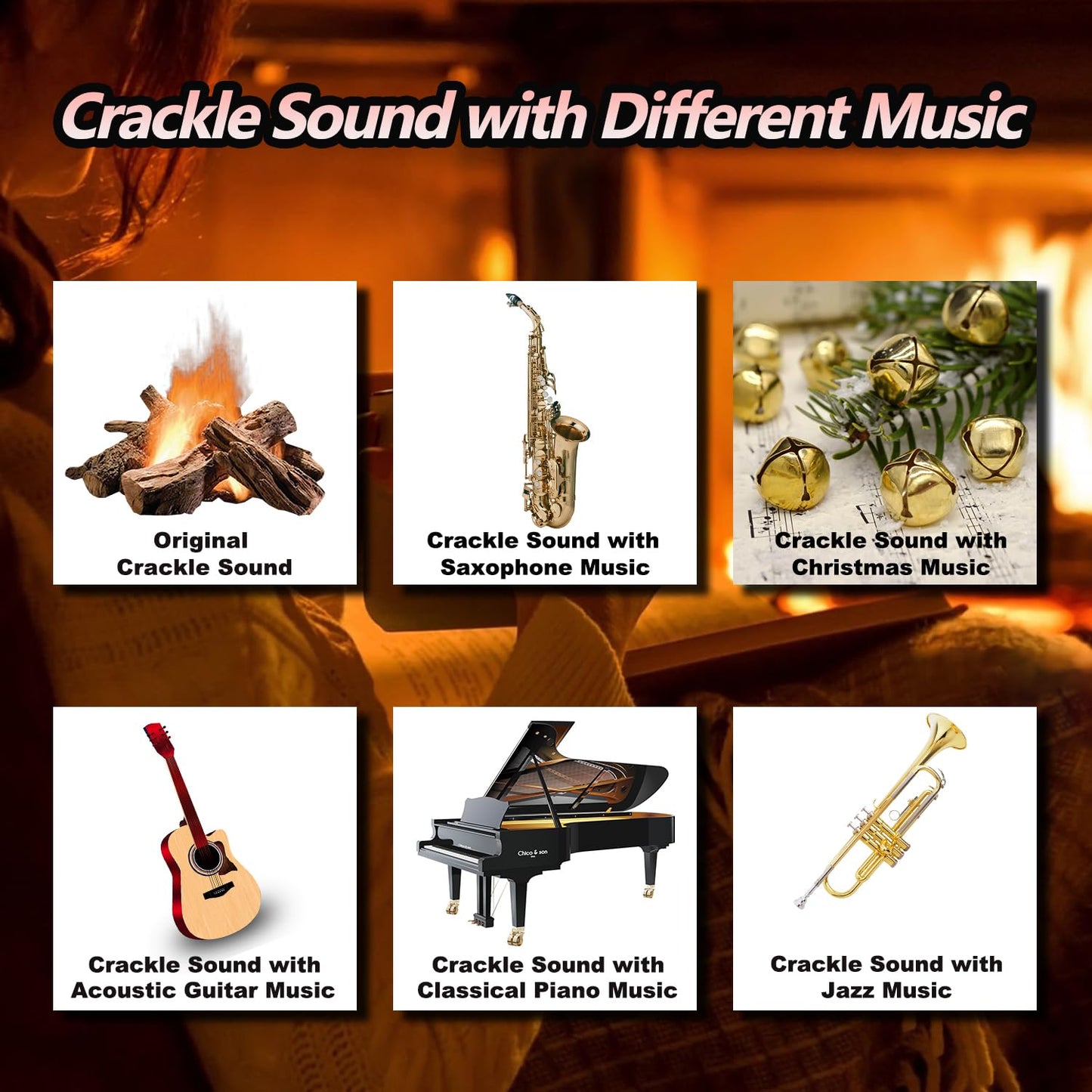 Roamoris 190+Different Music,Electric Fireplaces Crackler Sound Box,Fire Crackling Speaker Machine,Rechargeable Portable Sound Box for,White Noise